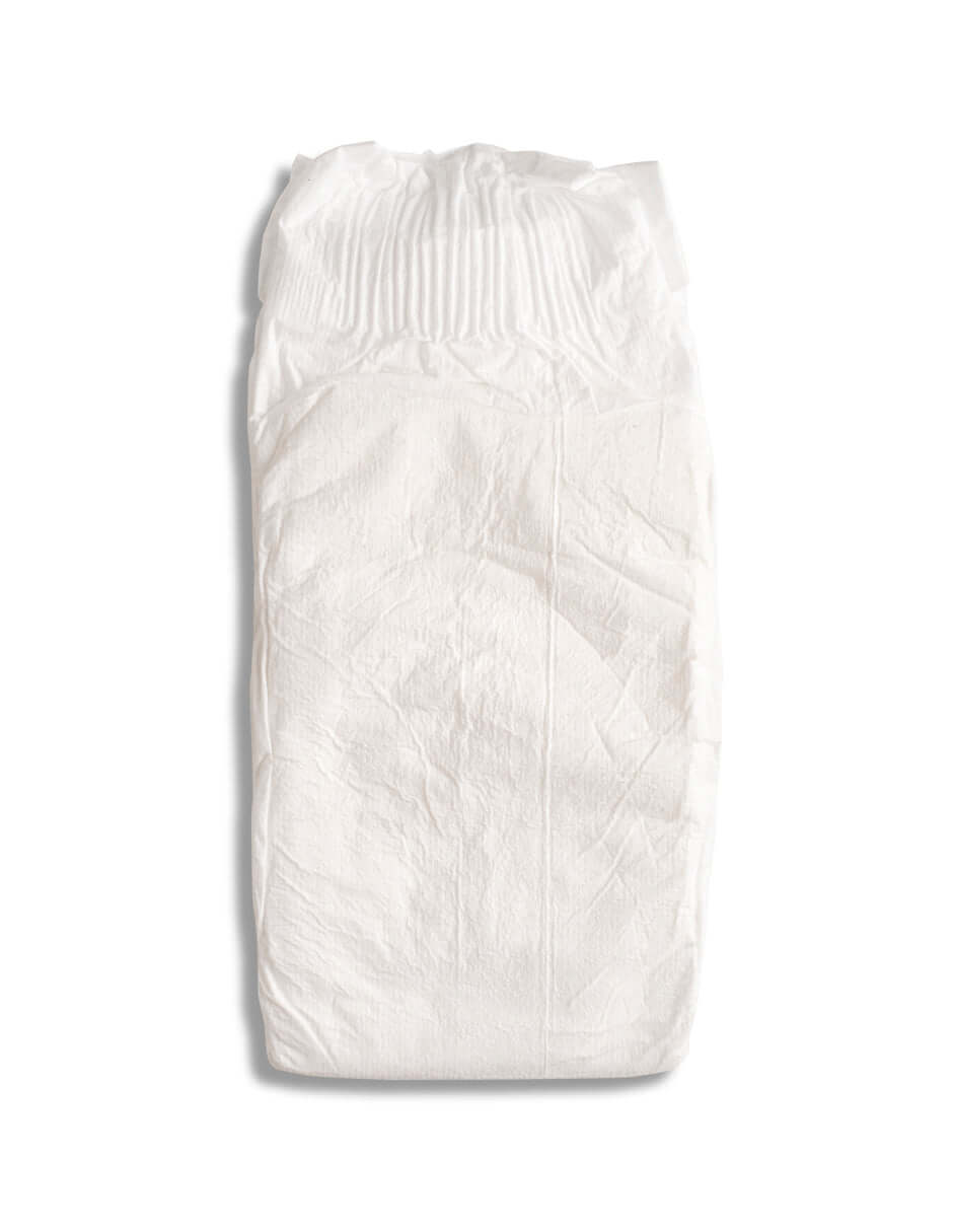 Foto posterior del pañal Nunuū mostrando que es complemente blanco, sin tintas, ni indicador de pipí