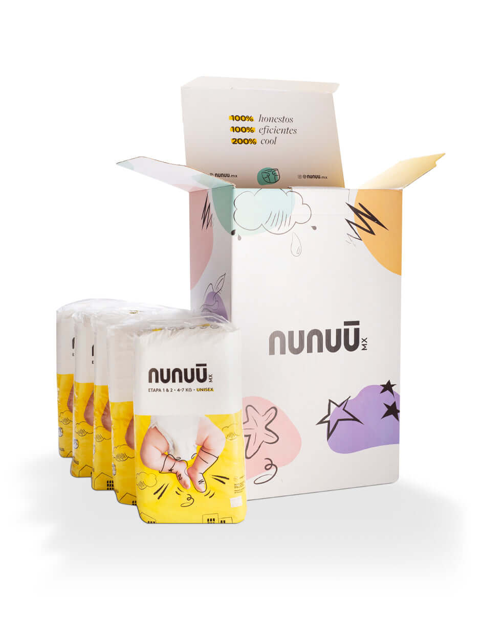 Ícono de la caja de Etapa 1&2 Nunuū, mostrando el contendido de 5 bolsas de 36 piezas cada una.