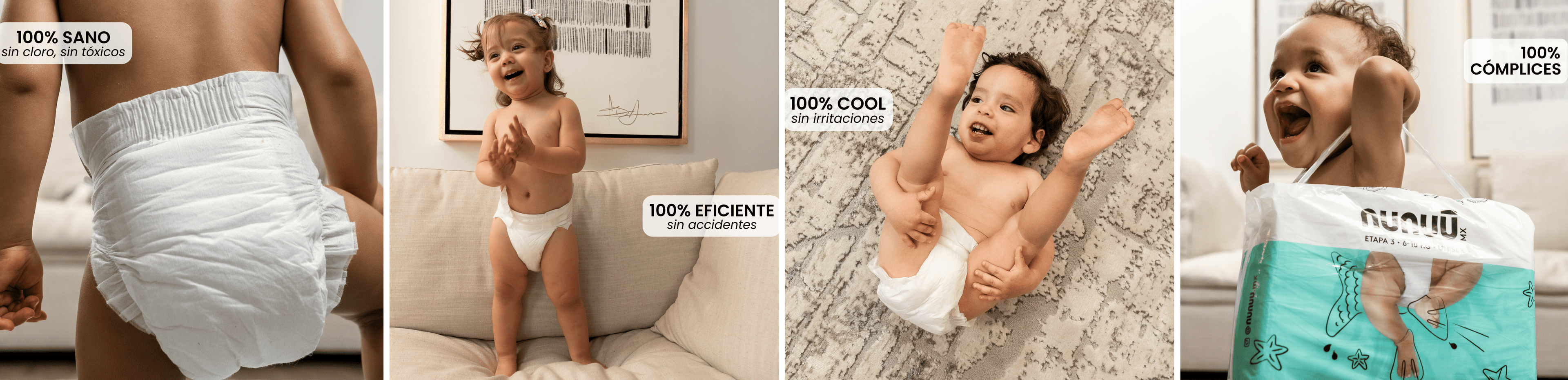 Banner de promesa Nunuū: 100% eficiente, 100% sano, 100% cool.